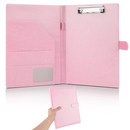 JTTJDB Professionelles Padfolio, multifunktionales Kunstleder-Portfolio-Ordner mit Klemmbrett – Vorstellungsgesprächsmappe, Rechtsdokumente, Visitenkartenhalter, für Büro, Konferenz, Interviews (Rosa) von JTTJDB