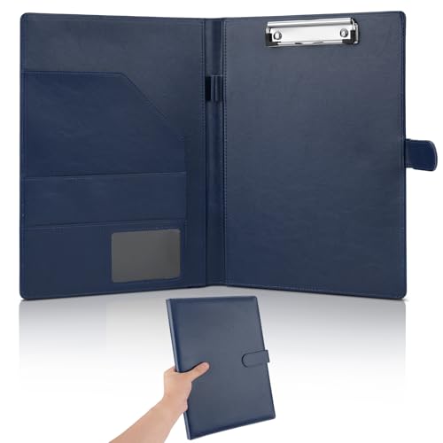 JTTJDB Professionelles Padfolio, multifunktionales Kunstleder-Portfolio-Ordner mit Klemmbrett – Vorstellungsgesprächsmappe, Rechtsdokumente, Visitenkartenhalter, für Büro, Konferenz, Interviews (blau) von JTTJDB