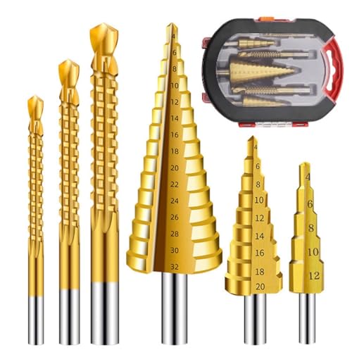 6-teiliges Stufenbohrer-Set, HSS-Hochgeschwindigkeitsstahl für Edelstahl, Metall, Holz, Kunststoff, Bohrungen 4–32 mm, 4–20 mm, 4–12 mm, 6 mm, 8 mm, 3 mm, mit Etui für Holzbearbeitung, DIY-Liebhaber 6-teiliges Stufenbohrer-Set, HSS-Hochgeschwindigkeitsstahl für Edelstahl, Metall, Holz, Kunststoff, Bohrungen 4–32 mm, 4–20 mm, 4–12 mm, 6 mm, 8 mm, 3 mm, mit Etui für Holzbearbeitung, DIY-Liebhaber von JTZXJJX