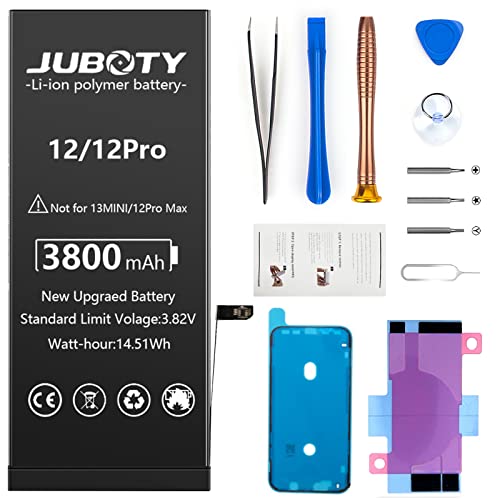 3800mAh Akku für iPhone 12/12Pro, JUBOTY 2023 Neues Upgrade Li-ion hohe Kapazität Akku Ersatz für iPhone 12/12Pro mit kompletten professionellen Reparatur-Set von JUBOTY