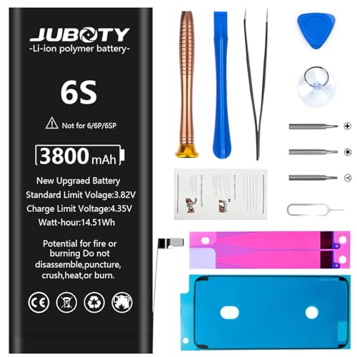 Akku für iPhone 6s 3800mAh, JUBOTY Neues Upgrade Li-ion hohe Kapazität 0-Zyklus Akku Ersatz für iPhone 6s Model A1633 A1688 A1700 mit kompletten professionellen Reparatur-Set von JUBOTY