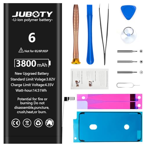 2700 mAh Ersatzakku für iPhone 6, Juboty Hohe Kapazität 0 Zyklen Ersatzakku für A1549 A1586 A1589 mit professionellem Reparaturwerkzeug-Set 2700 mAh Ersatzakku für iPhone 6, Juboty Hohe Kapazität 0 Zyklen Ersatzakku für A1549 A1586 A1589 mit professionellem Reparaturwerkzeug-Set von JUBOTY