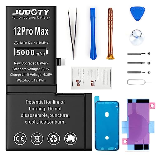JUBOTY 5000mAh Akku für iPhone 12 Pro Max, Neues Upgrade Li-ion hohe Kapazität Akku Ersatz für iPhone 12 Pro Max Models A2410 A2411 A2412 A2342 mit kompletten professionellen Reparatur-Set von JUBOTY