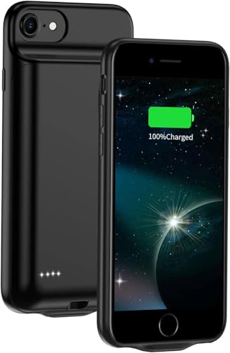 Reise-Akkuhülle für iPhone 6/6S/7/8/SE (2. und 3. Generation), 4,7 Zoll, 6800 mAh zusätzliche 15 W Akkulaufzeit, Schnellladung, tragbare externe Ladehülle (Schwarz, 11,9 cm) von JUBOTY