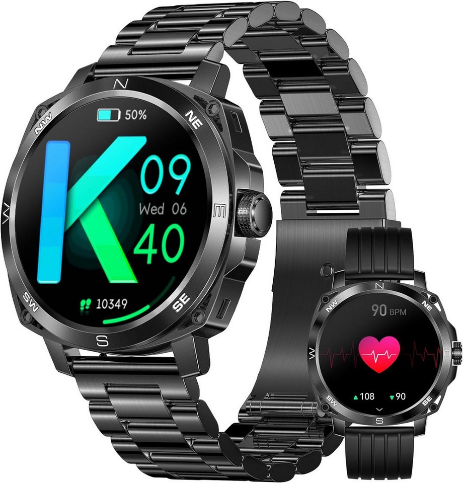 JUBUNRER Herren's Telefonfunktion HD Touchscreen Fitness Tracker Smartwatch (4,8 cm/1,89 Zoll, Android/iOS), IP68 Wasserdicht mit Herzfrequenz Schlaf Gesundheitsuhr Schrittzähler von JUBUNRER