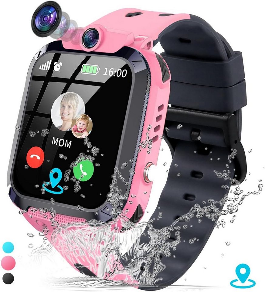 JUBUNRER Kinder mit GPS und Telefon GPS Tracker Smartwatch, mit Telefonuhr Wasserdicht IP68 Armbanduhr Junge Spiele Wecker SOS von JUBUNRER