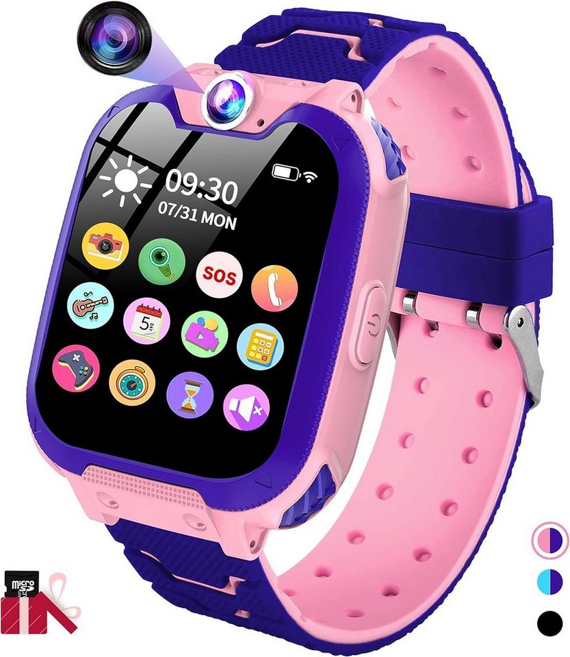 JUBUNRER Smartwatch (1,54 Zoll, SIM Karte), Uhr Mädchen Telefonieren Handy Wecker -Kamera Musik Spiele -Rekorder von JUBUNRER