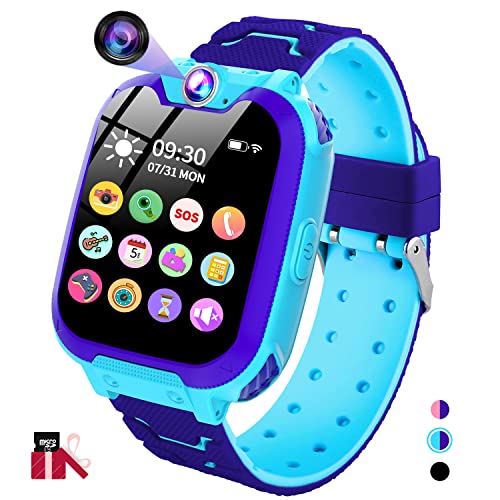 JUBUNRER Smartwatch Kinder Spiele, MP3, Apel, Kinderuhr Mädchen Jungen mit Touchscreen Kamera Alarm SOS Video Taschenrechner Kalender mit SD Card Geburtstagsgeschenk Kinder 3-12 Jahre von JUBUNRER