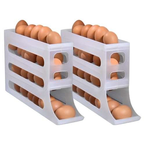 JUCHRZEY 2-teiliges, automatisch scrollendes Eierregal, fasst bis zu 30 Eier, 4-stufiger automatisch rollender Eierspender, rollender Eierbehälter for Küchenkühlschrank von JUCHRZEY