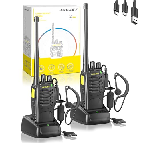 JUCJET (2er-Pack) 888HD Walkie Talkies, einschließlich Original-Ohrhörer, Type-C-Datenkabel, USB-Ladestation, mit EIN-klick-Paarung, Sprachgeräuschreduzierung und digitaler Verschlüsselung von JUCJET