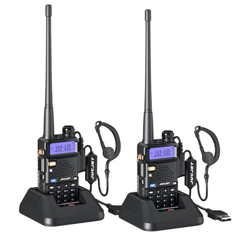 JUCJET 5R Walkie Talkies Rechargeable for Adults, Langstrecken Funkgerät für Erwachsene mit 128 Speicherkanäle, VOX, USB-Ladestation, Kopfhörer (Schwarz, 2 Stück) von JUCJET