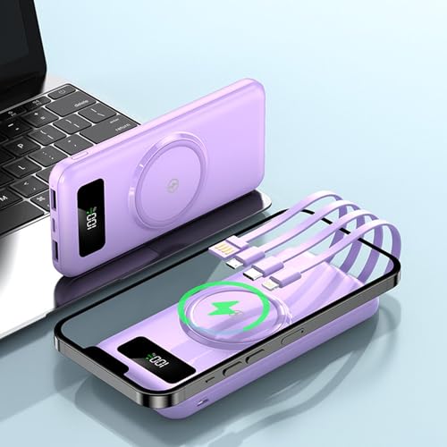 Powerbank 30000mah, Display-Powerbank, Schnelllade-Powerbank, Vier-Linien-Mobile-Power, 30000mah Magnetische，schnelles Laden, Tragbares Ladegerät (Lila) von JUDEWY