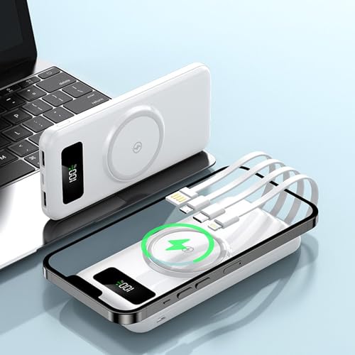 Powerbank 30000mah, Display-Powerbank, Schnelllade-Powerbank, Vier-Linien-Mobile-Power, 30000mah Magnetische，schnelles Laden, Tragbares Ladegerät (Weiß) von JUDEWY