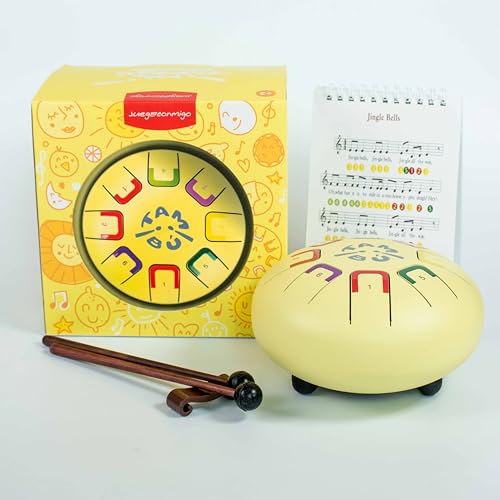 BABY TAMBÚ. Stahlzungentrommel. 6 Zoll (15 cm). Metallzungentrommel mit 8 Tönen. Handpan-Trommel, Metallisches Percussionsinstrument (Gelb - Mellow Yellow) von JUEGACONMIGO