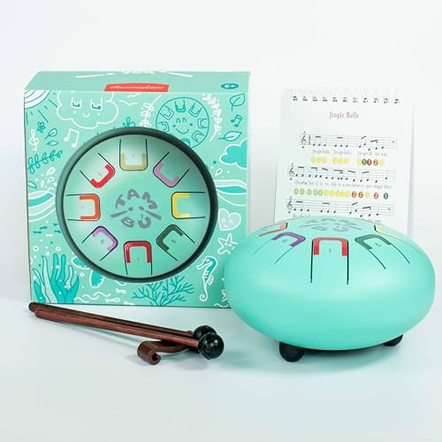 BABY TAMBÚ. Stahlzungentrommel. 6 Zoll (15 cm). Metallzungentrommel mit 8 Tönen. Handpan-Trommel, Metallisches Percussionsinstrument (Türkis - Teal Peal) von JUEGACONMIGO