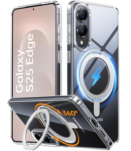 JUESHITUO 360° Magic Stand für Samsung Galaxy S25 Edge Hülle [Anti-Vergilbung] [TOP Militärschutz] [Unsichtbarer Ständer] Stoßfest Kratzfeste Hülle Samsung S25 Ultra Case Transparent von JUESHITUO