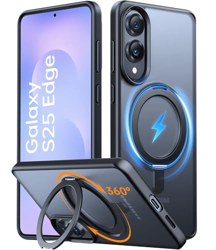 JUESHITUO 360° Magic Stand für Samsung Galaxy S25 Edge Hülle [TOP Militärschutz] [Unsichtbarer Ständer] Stoßfest Kratzfeste Hülle Samsung S25 Ultra Case Schwarz von JUESHITUO