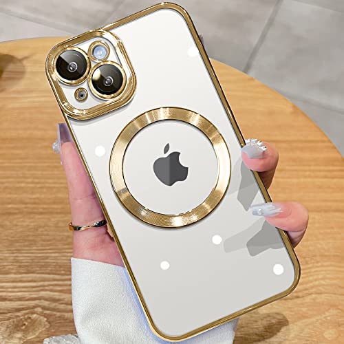JUESHITUO EinheitsSchutz Serie für iPhone 14 Hülle für MagSafe (Mit Integrierter Kameraschutz) [TOP N52 Starke Magnete] Schutzhülle Stoßfeste Kratzfest Handyhülle iPhone 14 Case (6,1") - Gold von JUESHITUO