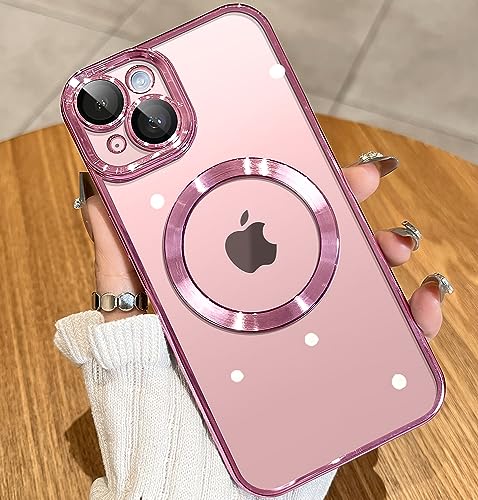 JUESHITUO EinheitsSchutz Serie für iPhone 15 Hülle für MagSafe (Mit Integrierter Kameraschutz) [TOP N56 Starke Magnete] Schutzhülle Stoßfeste Kratzfest Handyhülle iPhone 15 Case (6,1") Rosa von JUESHITUO