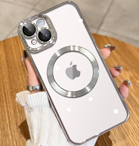 JUESHITUO EinheitsSchutz Serie für iPhone 15 Hülle für MagSafe (Mit Integrierter Kameraschutz) [TOP N56 Starke Magnete] Schutzhülle Stoßfeste Kratzfest Handyhülle iPhone 15 Case (6,1") Silver von JUESHITUO