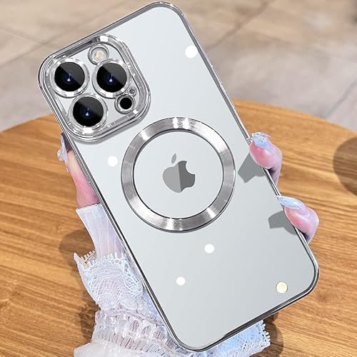 JUESHITUO EinheitsSchutz Serie für iPhone 15 Pro Hülle für MagSafe (Mit Integrierter Kameraschutz) [TOP N56 Starke Magnete] Kratzfest Handyhülle iPhone 15 Pro Case für Frauen Mädchen (6,1") Silver von JUESHITUO