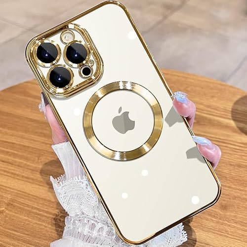 JUESHITUO EinheitsSchutz Serie für iPhone 15 Pro Hülle für MagSafe (Mit Integrierter Kameraschutz) [TOP N56 Starke Magnete] Kratzfest Handyhülle iPhone 15 Pro Case für Frauen Mädchen (6,1") Gold von JUESHITUO