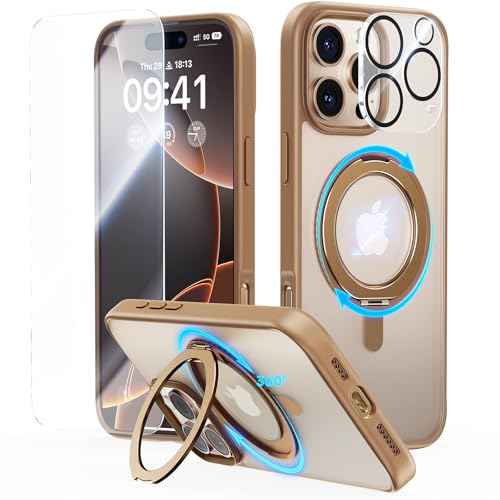 JUESHITUO 360° Magic Stand für iPhone 16 Pro Hülle [Militärschutz] [Unsichtbarer Ständer] Stoßfeste Kratzfeste Schutzhülle Dünne Case Handyhülle für MagSafe Braun von JUESHITUO
