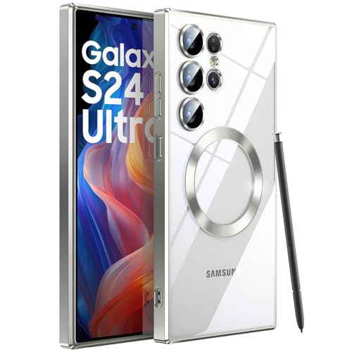 JUESHITUO Offizielle Titan-Schutzhülle für Samsung Galaxy S24 Ultra, mit Kameralinsenschutz, kompatibel mit Magsafe, metallisch glänzend, weich, Diamant-klare Schutzhülle für Galaxy S24, von JUESHITUO