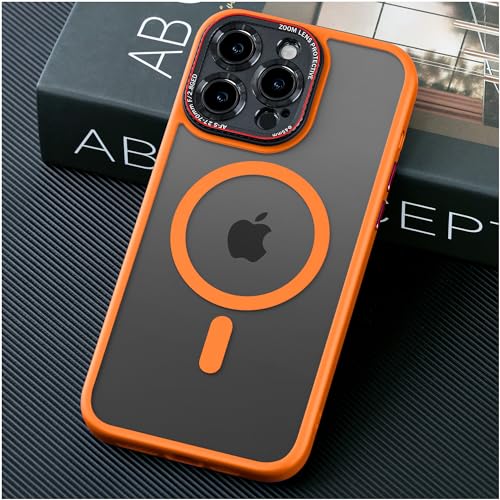 JUESHITUO Verteidiger Serie für iPhone 15 Pro Hülle für MagSafe (Mit Integrierter Kameraschutz) [TOP N56 Starke Magnete] Stoßfest Kratzfest Matt Handyhülle iPhone 15 Pro Case Orange - 6,1" von JUESHITUO