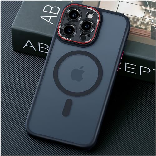 JUESHITUO Verteidiger Serie für iPhone 15 Pro Max Hülle für MagSafe (Mit Integrierter Kameraschutz) [TOP N56 Starke Magnete] Stoßfest Kratzfest Matt Handyhülle iPhone 15 Pro Max Case Titan Schwarz von JUESHITUO