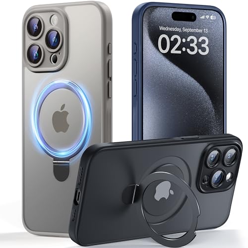 JUESHITUO Vstand Serie für iPhone 15 Pro Hülle für MagSafe (Mit Integrierter Kameraschutz) [Unsichtbarer Ständer] Stoßfest Kratzfest Matte Handyhülle iPhone 15 Pro Case Titan Natur- 6,1" von JUESHITUO