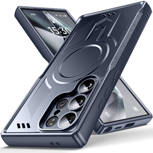 JUESHITUO für Samsung Galaxy S24 Ultra Hülle für MagSafe (Mit Integrierter Kameraschutz und N56 Starke Magnete) Extrem Stoßfest Kratzfeste Anti-Rutsch Handyhülle Samsung S24 Ultra Case Eisen Blau von JUESHITUO