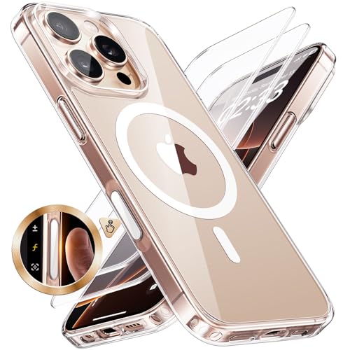 JUESHITUO für iPhone 16 Pro Max Hülle mit Camera Control Button Kamerasteuerung Aufnahmetaste Handyhülle [Kompatibel mit MagSafe] [Militärstandard] Stoßfest Kratzfest Schutzhülle Case, Transparent von JUESHITUO