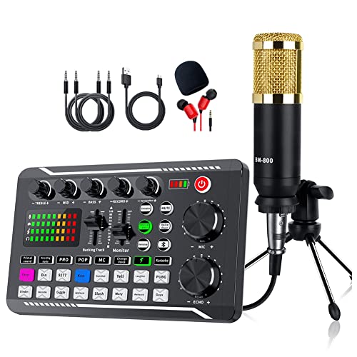 JUFUM Tragbares Soundkarten-Set, PC-Mikrofon-Set, Zubehör, Kondensatormikrofon-Set, Live-Soundkarte von JUFUM