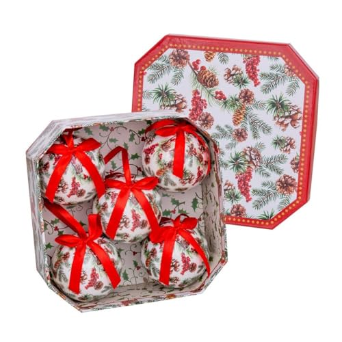 Dekorierte Box mit 5 Kugeln Weihnachten Stechpalme 70 mm von JUINSA