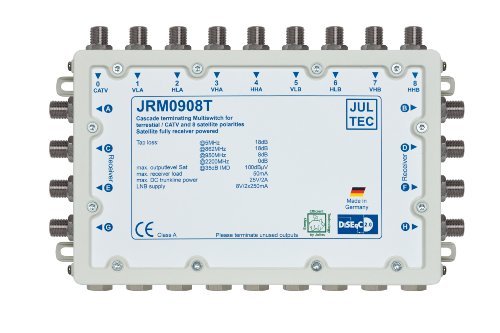JULTEC JRM0908T 2 Satelliten Multischalter 9/8 für 8 Teilnehmer Receivergespeist ohne Strom/Stromanschluss, Druckgussgehäuse, Neueste Generation von JULTEC