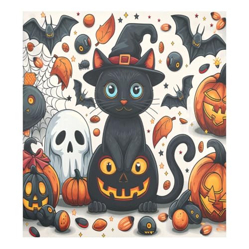 JUMBEAR Halloween-Kürbis und schwarze Katze, Geschirrspüler-Magnetabdeckung, wasserdicht, magnetischer Aufkleber, Kühlschrankmagnet, Dekoration, Heimschrank, Aufkleber, Haushaltsgeräte, Aufkleber für von JUMBEAR