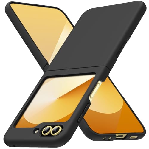 JUMIUSTNB Kompatibel mit Samsung Galaxy Z Flip 6 Hülle, transparente harte PC-Hülle, niedlich, modisch, einfach, vergilbt nicht, leicht, matt, schützend, schlank, Schwarz (6–88) von JUMIUSTNB