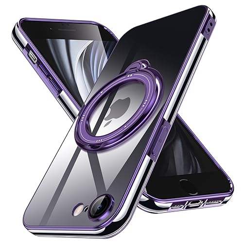JUNAUTTB JUS03-03 Schutzhülle für iPhone SE 3. und 2. Generation, iPhone 8 / iPhone 7, mit Kameralinsenschutz, kompatibel mit magnetischer, galvanisierter Magnetringhalterung, Dunkelviolett von JUNAUTTB