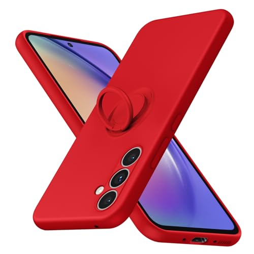 JUNAUTTB JUS04-73 Schutzhülle für Samsung Galaxy A54 5G, schlanke, weiche Flüssigsilikon-Handyhülle, eingebauter um 360° drehbarer Ringhalter, stoßfeste Schutzhülle, Rot von JUNAUTTB