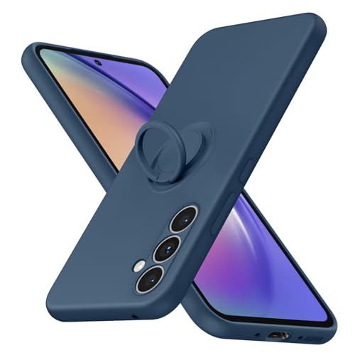 JUNAUTTB JUS04-74 Schutzhülle für Samsung Galaxy A54 5G, schlanke, weiche Flüssigsilikon-Handyhülle, eingebauter um 360° drehbarer Ringhalter, stoßfeste Schutzhülle, Blau von JUNAUTTB