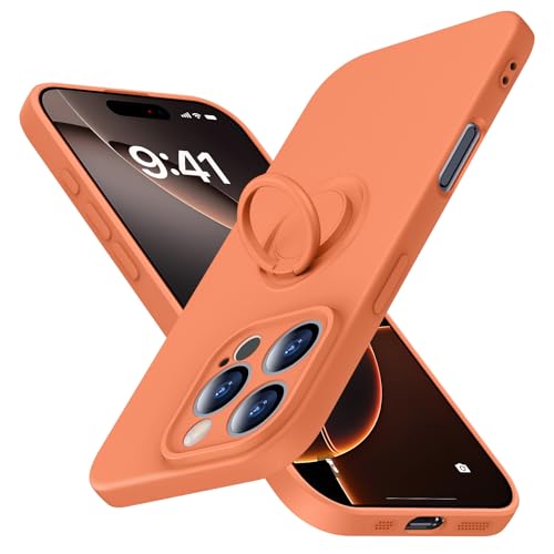 JUNAUTTB JUS04-91 Schutzhülle für iPhone 16 Pro Max mit Ring, schlanke, weiche Flüssigsilikon-Handyhülle, eingebauter um 360° drehbarer Ringhalter, stoßfeste Schutzhülle, 17,5 cm (6,9 Zoll), Orange von JUNAUTTB