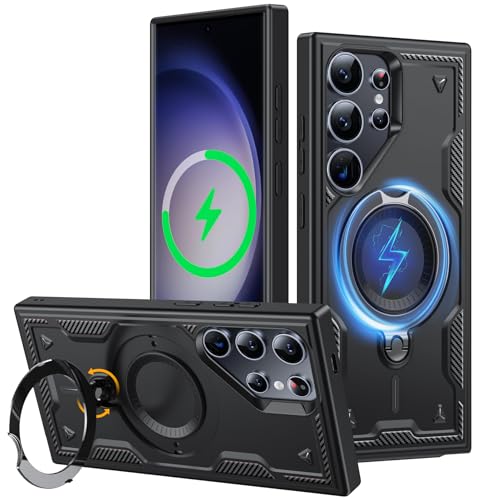 JUNAUTTB JUS23-01 Schutzhülle für Samsung Galaxy S24 Ultra, kompatibel mit magnetischem, um 360 ° drehbarem unsichtbarem Ringhalter, stoßfester Schutz, Handyhülle, 17,3 cm (6,8 Zoll), Schwarz von JUNAUTTB
