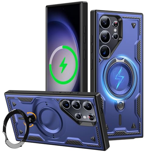 JUNAUTTB JUS23-02 Schutzhülle für Samsung Galaxy S24 Ultra, kompatibel mit magnetischem, um 360 ° drehbarem unsichtbarem Ringhalter, stoßfester Schutz, 17,3 cm (6,8 Zoll), Blau von JUNAUTTB