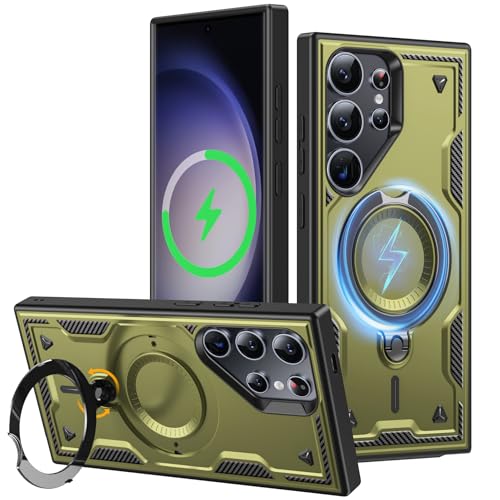 JUNAUTTB JUS23-03 Schutzhülle für Samsung Galaxy S24 Ultra, kompatibel mit magnetischem, um 360 ° drehbarem unsichtbarem Ringhalter, stoßfester Schutz, 17,3 cm (6,8 Zoll), Grün von JUNAUTTB