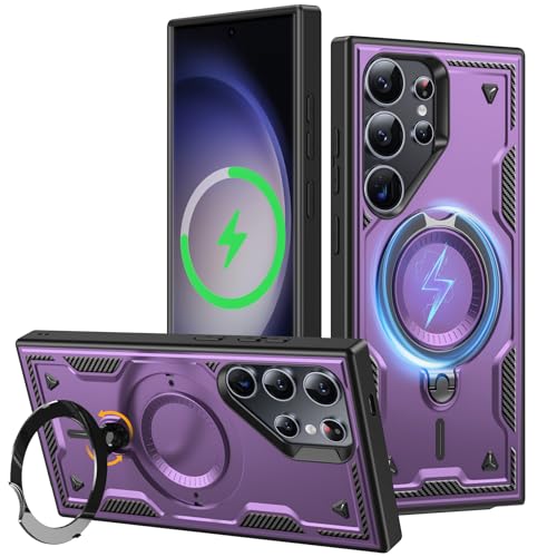 JUNAUTTB JUS23-04 Schutzhülle für Samsung Galaxy S24 Ultra, kompatibel mit magnetischem, um 360 ° drehbarem unsichtbarem Ringhalter, stoßfester Schutz, 17,3 cm (6,8 Zoll), Violett von JUNAUTTB