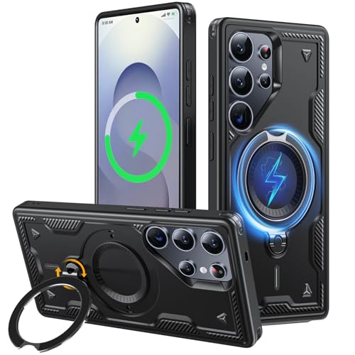 JUNAUTTB JUS23-09 Schutzhülle für Samsung Galaxy S25 Ultra, kompatibel mit magnetischem, um 360 ° drehbarem unsichtbarem Ringhalter, stoßfester Schutz, 17,5 cm (6,9 Zoll), Schwarz von JUNAUTTB