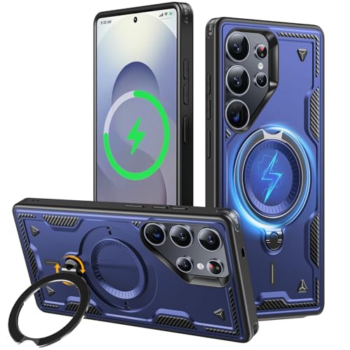 JUNAUTTB JUS23-10 Schutzhülle für Samsung Galaxy S25 Ultra, kompatibel mit magnetischem, um 360 ° drehbarem unsichtbarem Ringhalter, stoßfester Schutz, 17,5 cm (6,9 Zoll), Blau von JUNAUTTB
