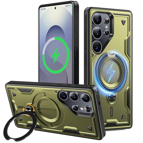 JUNAUTTB JUS23-11 Schutzhülle für Samsung Galaxy S25 Ultra, kompatibel mit magnetischem, um 360 ° drehbarem unsichtbarem Ringhalter, stoßfester Schutz, 17,5 cm (6,9 Zoll), Grün von JUNAUTTB