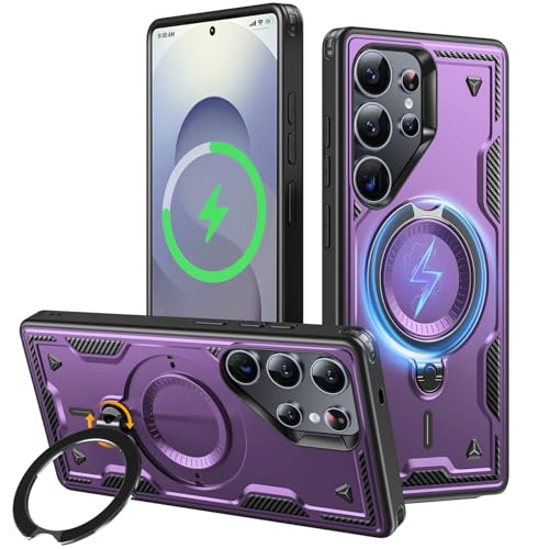 JUNAUTTB JUS23-12 Schutzhülle für Samsung Galaxy S25 Ultra, kompatibel mit magnetischem, um 360 ° drehbarem unsichtbarem Ringhalter, stoßfester Schutz, 17,5 cm (6,9 Zoll), Violett von JUNAUTTB
